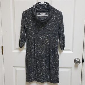 Jules & Jim Maternity Dress S Blue Gray Camo Cowl Neck Stretch Tunic 3/4 Sleeve